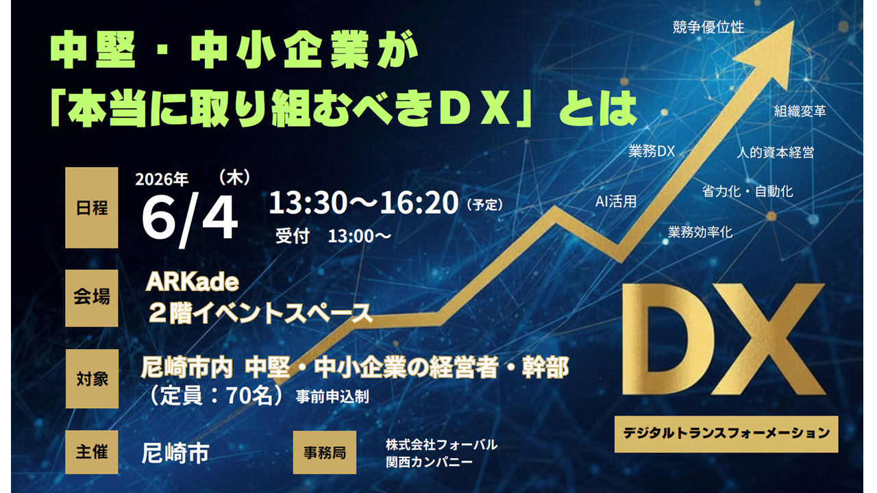「尼崎市 DX モデル企業創出事業」キックオフセミナー ～中堅・中小企業が「本当に取り組むべきＤＸ」とは～